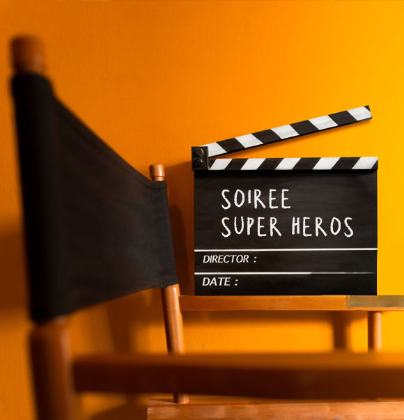 clap de tournage d'un film de super-héro lors d'une animation de soirée d'entreprise